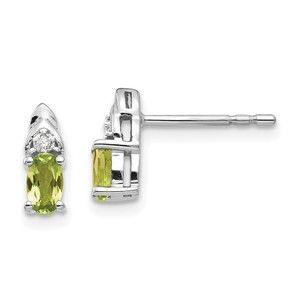 14k White Gold Peridot August Birthstone and Diamond Post Ladies Earrings